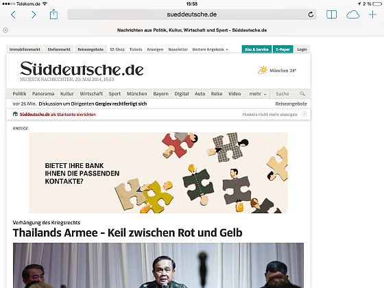 Süddeutsche Zeitung auf dem iPad am 20. Mai 2014
